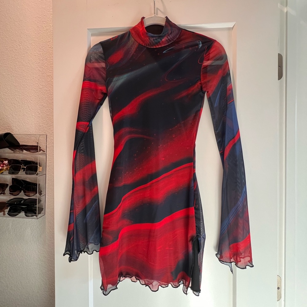 Edikted Red and Blue Marbled Mini Dress